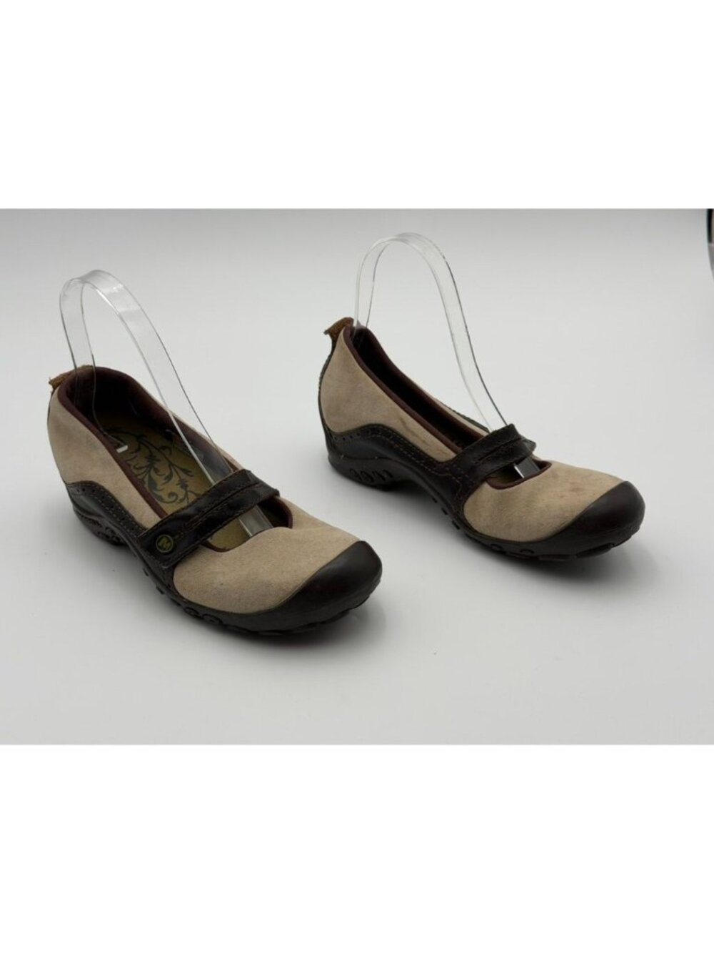 MERRELL Mary Jane Shoes Womens 6 Beige Brown Suede Leather Comfort Casual